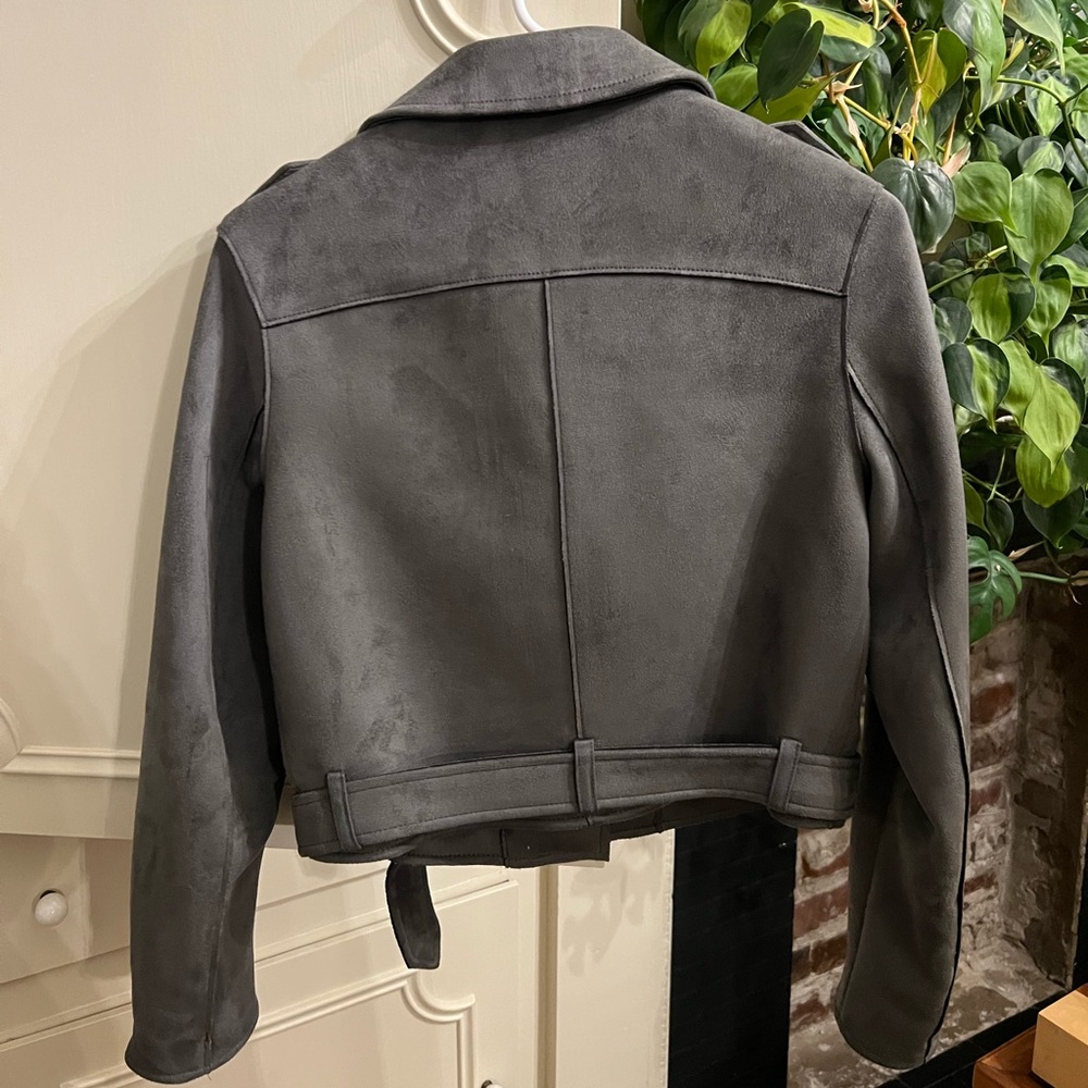 Zara Basic Grey Suede Moto Jacket Small - image 3